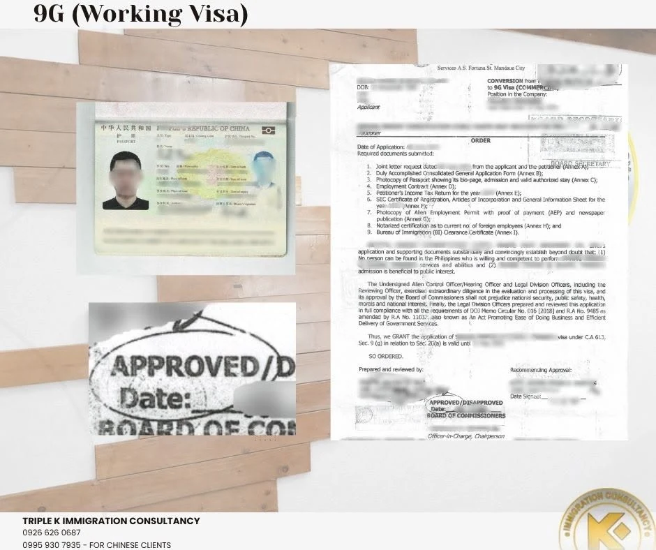 Approved 9G Working Visa case document